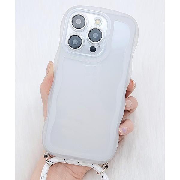 スマホケース ストラップ付きクリアカラーウエーブシリコンiPhoneカバー