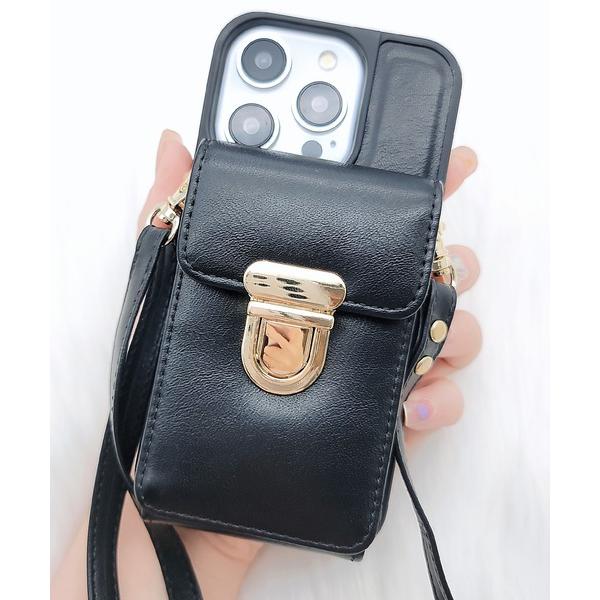 スマホケース ポケット付き2WAYレザー調スクエアiPhoneケース