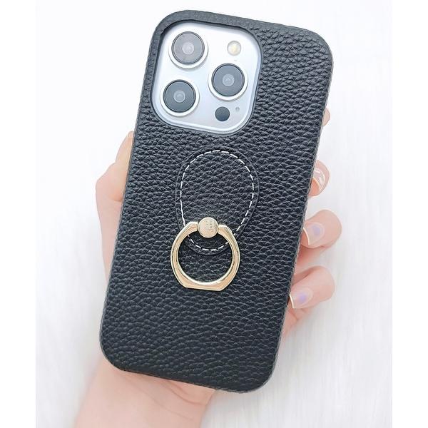 スマホケース レザー調ゴールドリング付き2WAYiPhoneケース