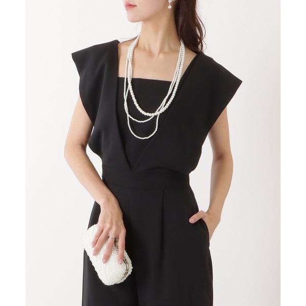 パンツドレス ビッグ ショルダー スクエア ネック オールインワン