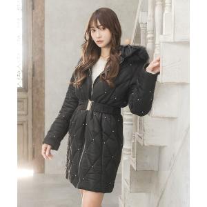 コート アウター キラキラビジュー付き キルティング 中綿 ダウン風コート レディース