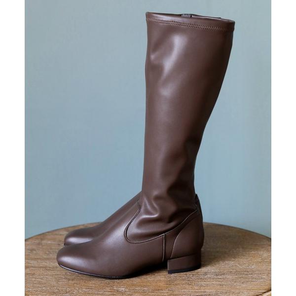 ブーツ 晴雨兼用 スクエアトゥ ストレッチロングブーツ「日本製」 レディース