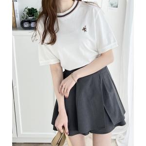 tシャツ レトロ配色が可愛い。綿100%、編立リブワンポイント刺繍鹿の子Tシャツ レディース メンズ