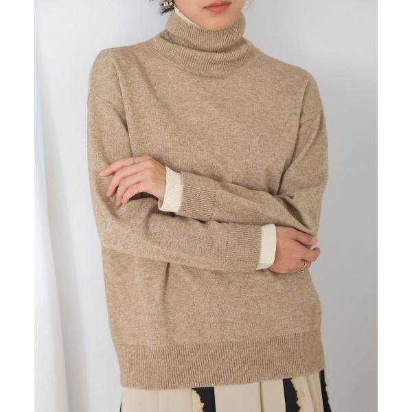 ニット セーター バイカラータートルプルオーバー レディース