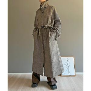 コート チェスターコート ヘリンボーン比翼ロングコート レディース