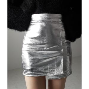 レディース スカート メタリックスリットハイウエストタイトミニスカート ／ metallic slit highwaist tight mini sk｜zozo