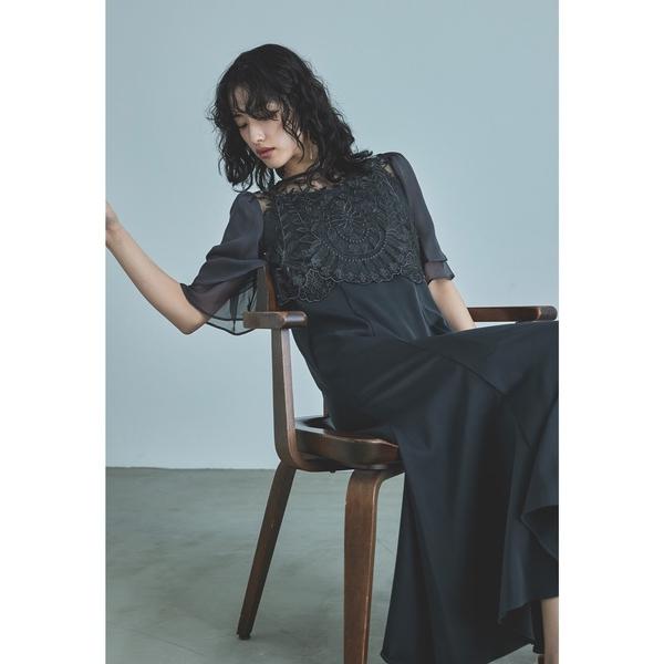 ドレス リーフ刺繍レースブラウスキャミワンピースセットドレス 結婚式 パーティー 同窓会 お呼ばれワ...