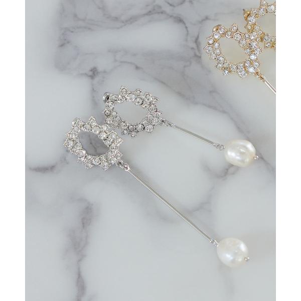 ピアス オーバルビジュー淡水パールピアス レディース