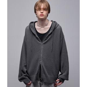 日本製 ダメージ加工 Wジップパーカー グレー y2k grunge BENDER TOKYO パーカー Y2Kグランジ スプレー加工 ダブルジップ