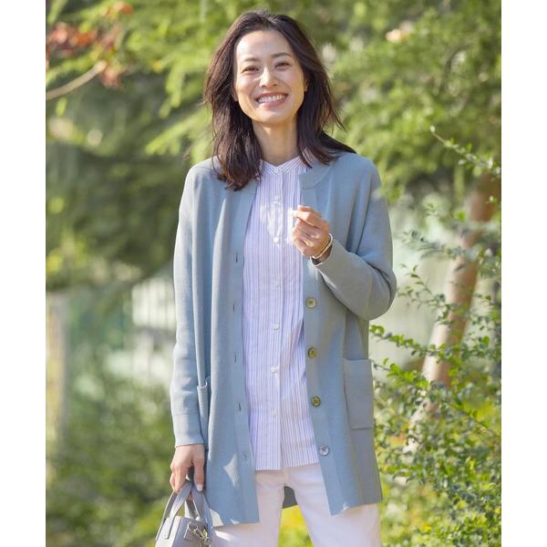 カーディガン 「洗える」ORGANIC GASS COTTON キーネック カーディガン レディース
