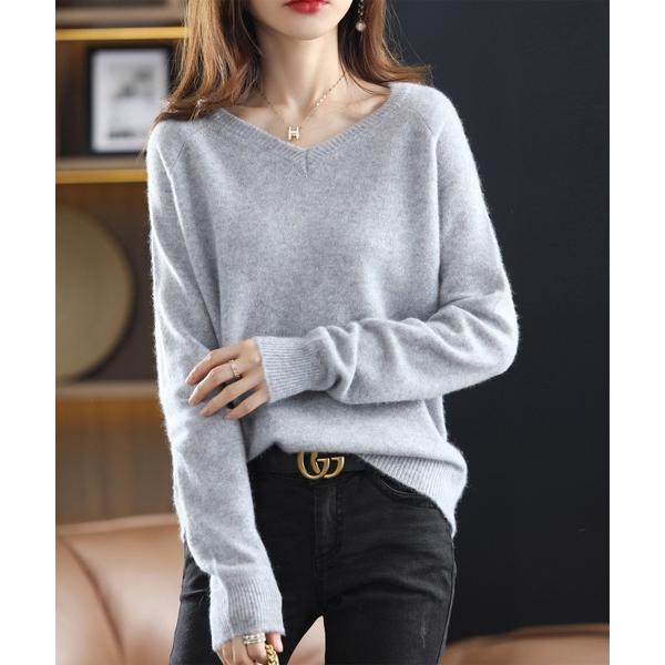 ニット セーター Vネック　ルーズシルエットニットトップス レディース