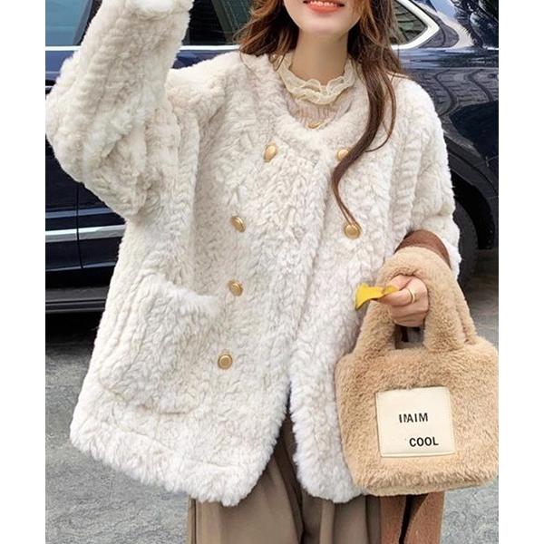 ダウンコート ダウンジャケット YUGA　フェイクラムウール　ミドル丈ジャケット レディース