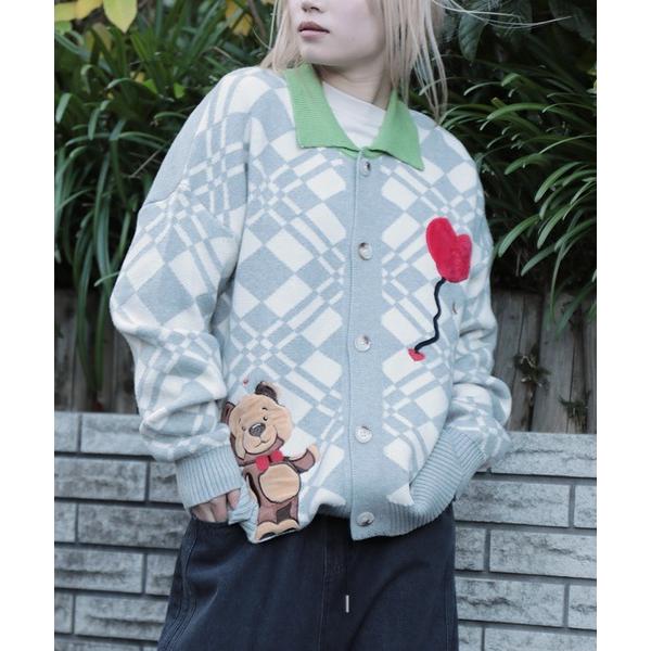 カーディガン HOOK -original-　ハート風船を飛ばしたクマちゃん刺繍カーディガン メンズ...