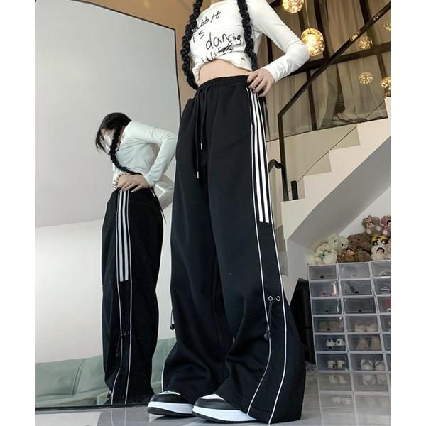 スウェットパンツ ジャージ 「HOOK」for girls 　サイドラインワイドスウェットパンツ レ...