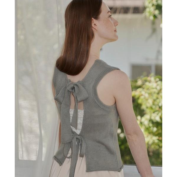 ベスト ジレ bag ribbon knit vest/バックリボンニットベスト レディース