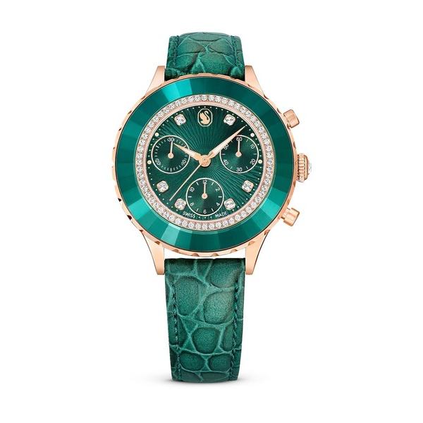 レディース 腕時計 「公式」「スワロフスキー」Octea Chrono ウォッチ， スイス製， レザ...