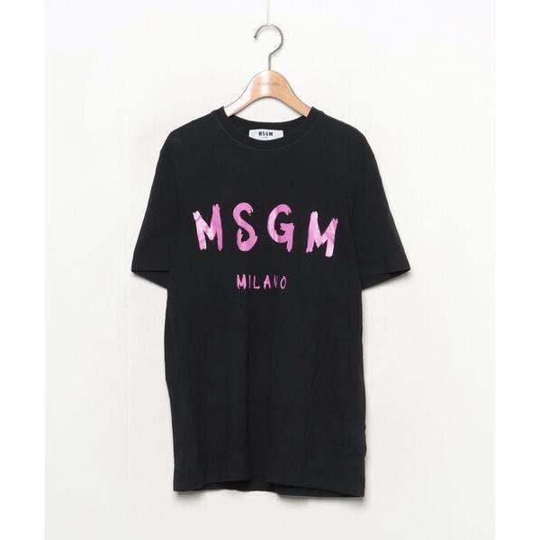 「MSGM」 半袖Tシャツ X-SMALL ブラック×ピンク メンズ