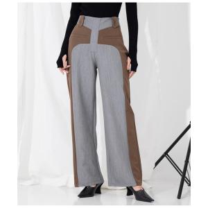 パンツ ITALYバイカラーデザイン フレアパンツ レディース