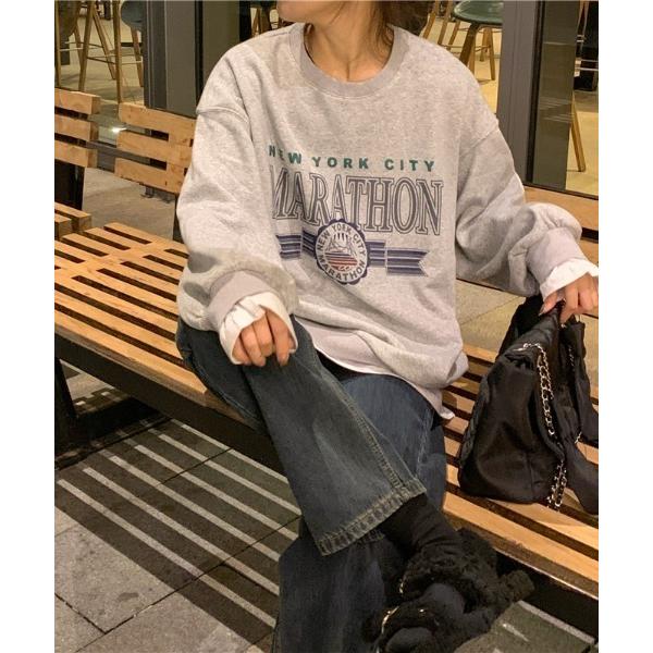 トレーナー スウェット ヴィンテージデザイン白抜きプリントロゴスウェット レディース