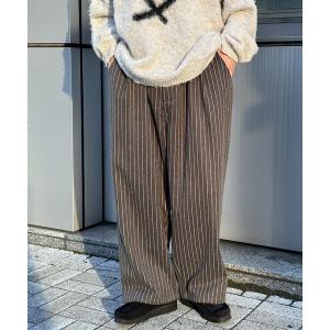 パンツ メンズ ウールタッチワイドストレートストライプパンツ｜ZOZOTOWN Yahoo!店