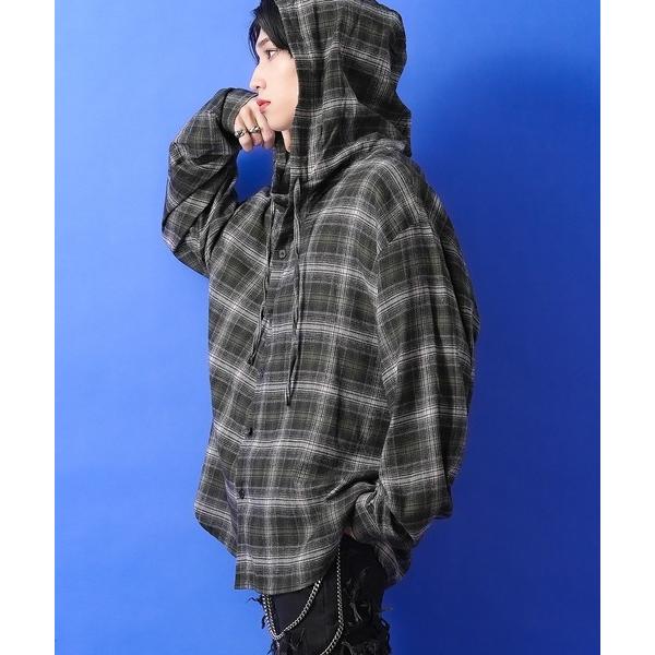 シャツ a.p.o.v. チェック柄ネルフーディーシャツ メンズ レディース