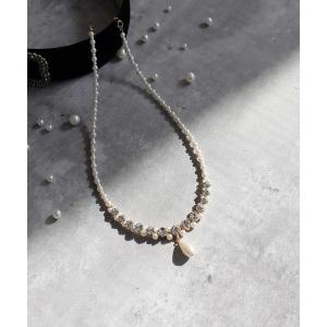 ネックレス パールチャームビジューネックレス レディース