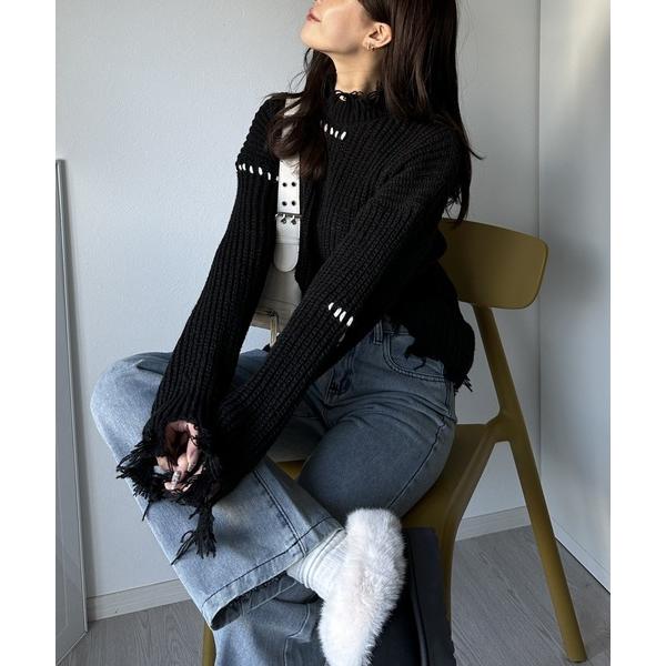 ニット セーター 「韓国コーデに」オーバーサイズダメージニットトップス レディース メンズ