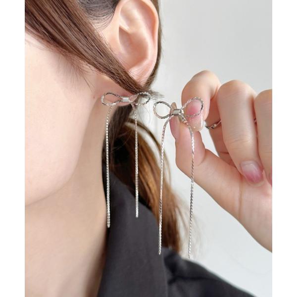 ピアス スキニーリボンデザインピアス レディース