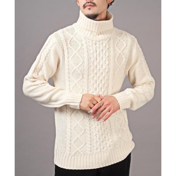 セーター ニット アクリルケーブルタートルネックニット メンズ レディース