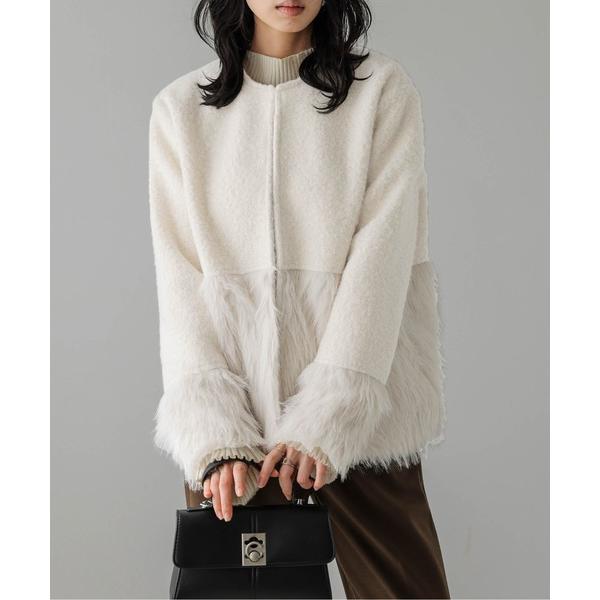 ダウンコート ダウンジャケット ノーカラーエコファーコート レディース