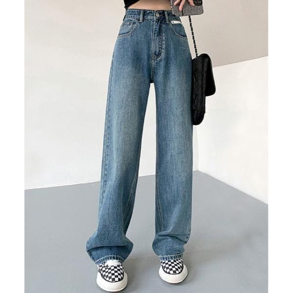 ジーンズ デニム デニムパンツ タグ ロゴ ストレート デニム パンツ レディース