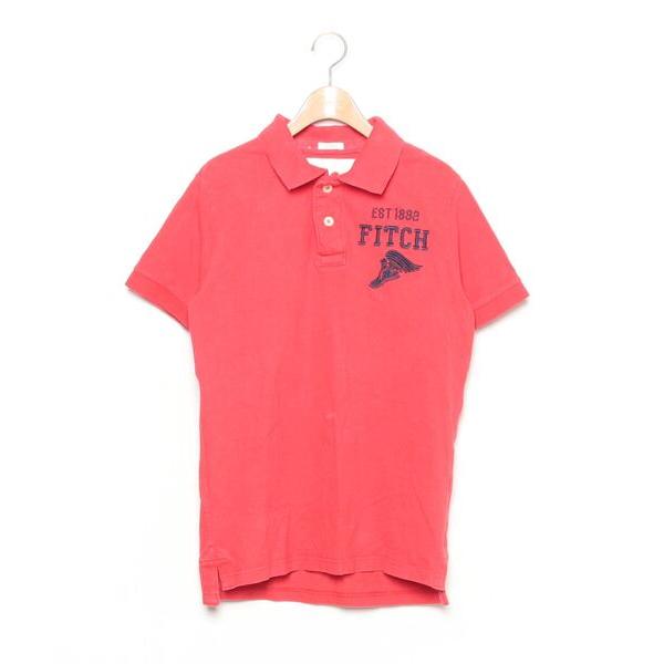 「Abercrombie&amp;Fitch」 刺繍半袖ポロシャツ S レッド メンズ