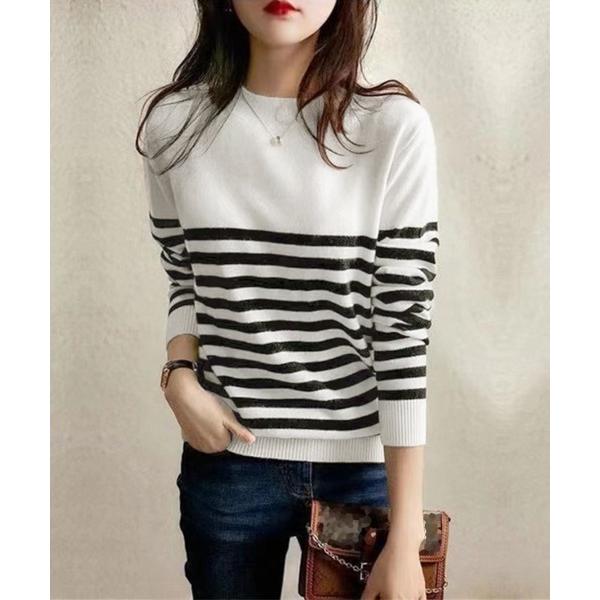 ニット セーター ボーダー柄 ニットセータ ラウンドネック レディース
