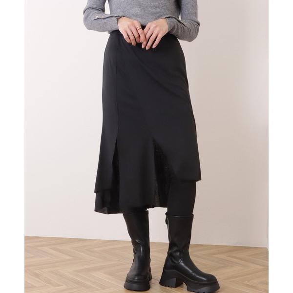 パンツ 裏起毛あり/なし 選べる2タイプ レギンス付きイレギュラーヘムスリットフレアスカート レディ...