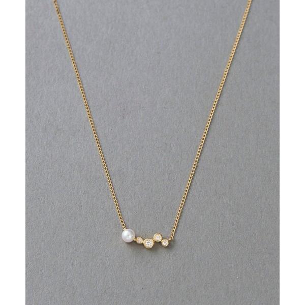 ネックレス K18YG スケール パール/ダイヤモンド ネックレス レディース