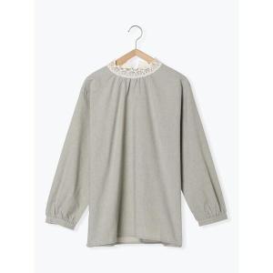 ブラウス シャツ 「保温加工」スタンド襟レースブラウス レディース