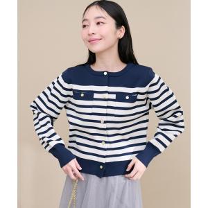 カーディガン ポリニット金釦ポケ付きカーディガン レディース