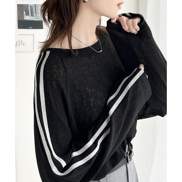 tシャツ ゆるっとこなれトップス。袖ライン×無地アソートシアートップス レディース