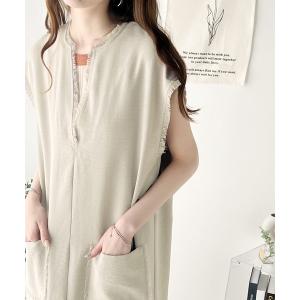 ワンピース 楽ちんなのに上品見え。Vネックフリンジフレンチスリーブロングワンピース