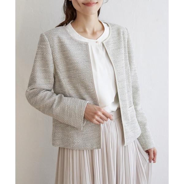 セレモニースーツ スーツ 入学式 卒業式 「フォーマル対応」カットツイードジャケット レディース