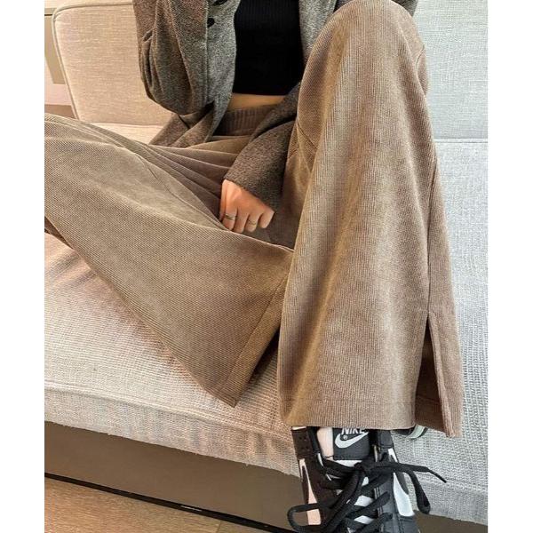 ワイドパンツ パンツ 裏起毛 コーデュロイ イージー パンツ レディース