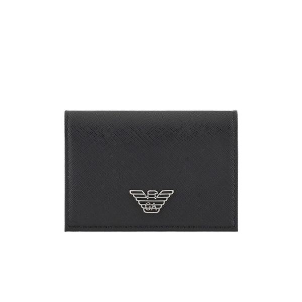 名刺入れ 「エンポリオ アルマーニ」ASV カードホルダー フラップ＆イーグルプレート付き メンズ