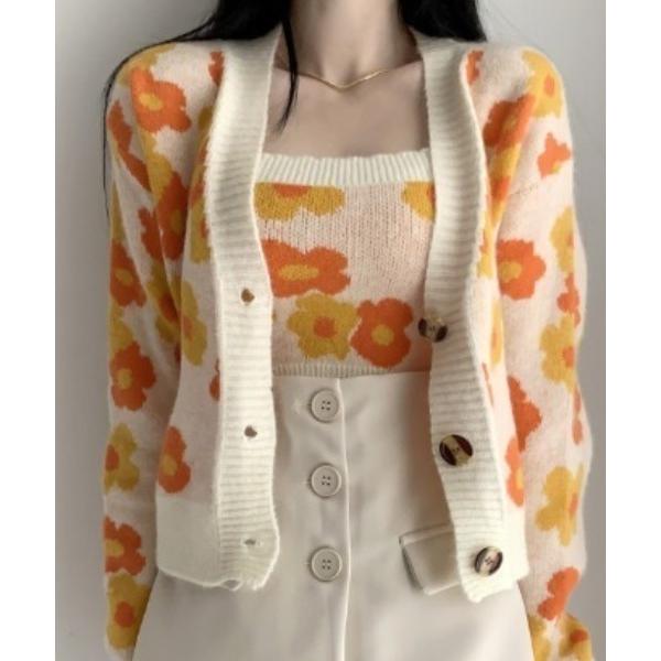 アンサンブル フラワー柄ニットビスチェアンサンブル 2点セット