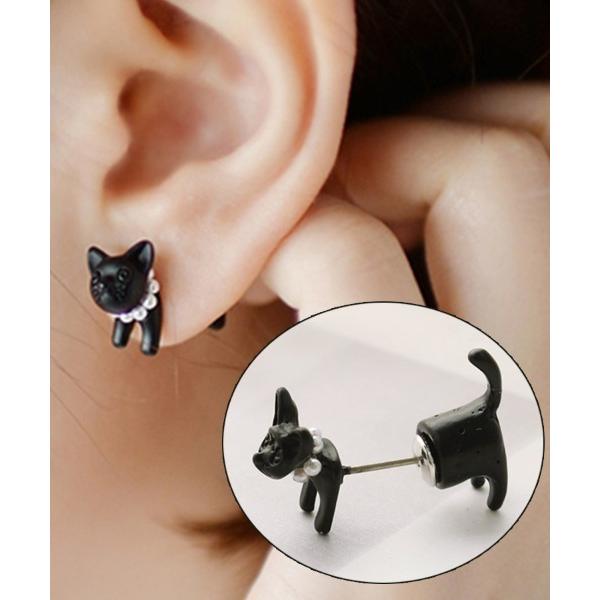 ピアス 「片耳用」3D黒猫ピアス レディース