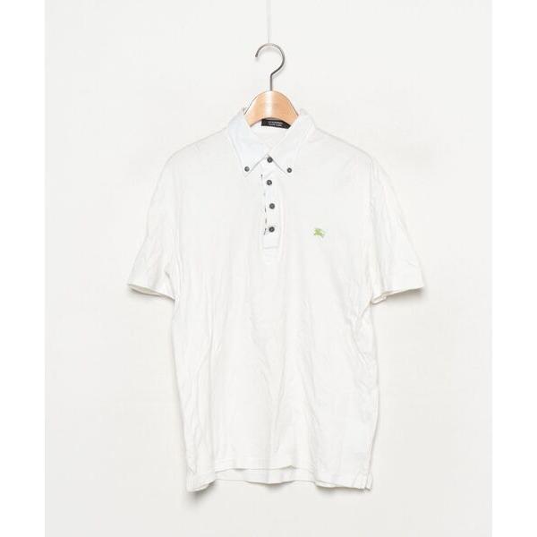「BURBERRY BLACK LABEL」 刺繍半袖ポロシャツ 3 ホワイト メンズ