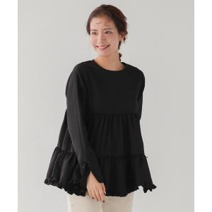 ブラウス シャツ スリットスリーブ裾フリルティアードブラウス レディース