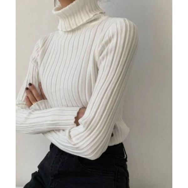 ニット セーター リブタートルニットプルオーバー レディース