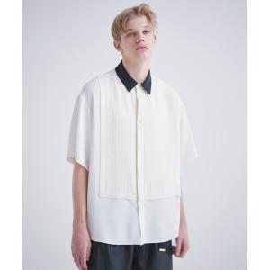 シャツ ブラウス メンズ 24-SS-043 / Double Cloth AsymmetricalStripe Short Sleeve Shirt