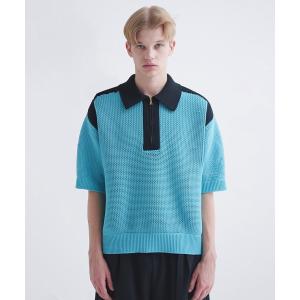 ニット メンズ 24-SS-042 / Bi Color Mesh Knit ZIp Up Polo Shirt