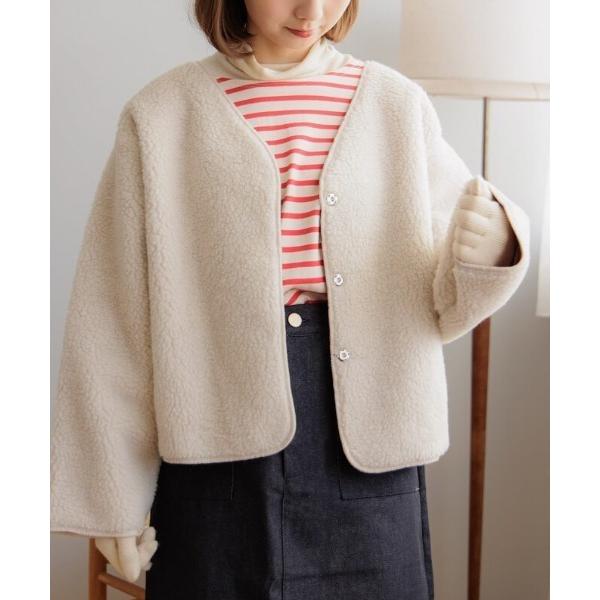 ジャケット ノーカラージャケット フラッフィーボアブルゾン レディース